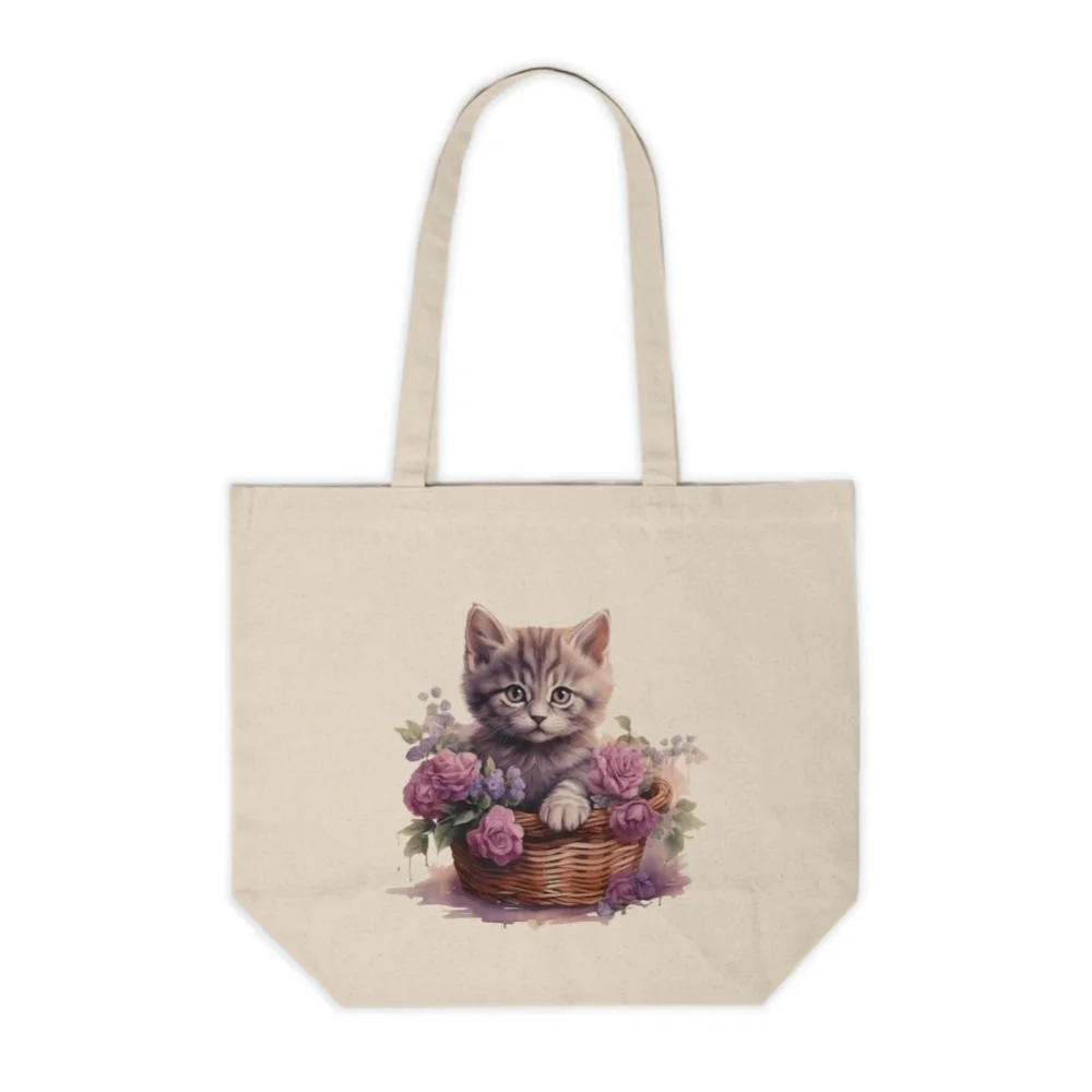 Floral Cat in a Basket Custom Canvas Tote Bag - Picture 1 of 4
